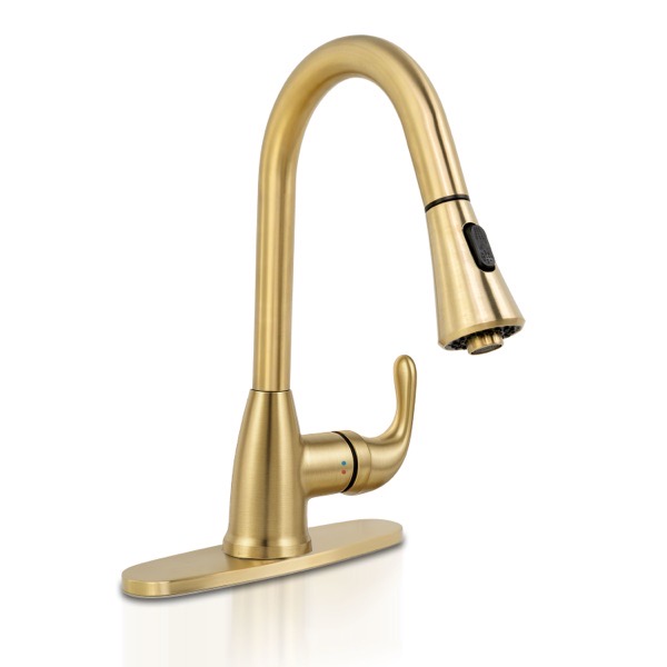 1-Handle Pull-Down Sprayer Kitchen with Deckplate Brushed Gold — MSI Surfaces faucet