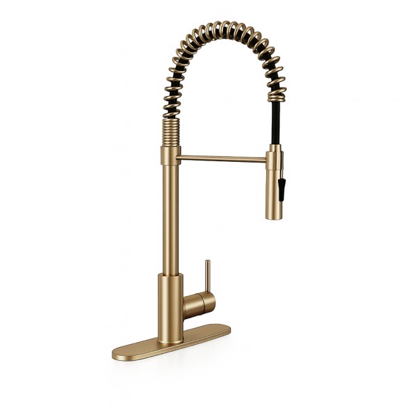1-Handle Pull-Down Sprayer Kitchen with Deckplate Brushed Gold — MSI Surfaces faucet