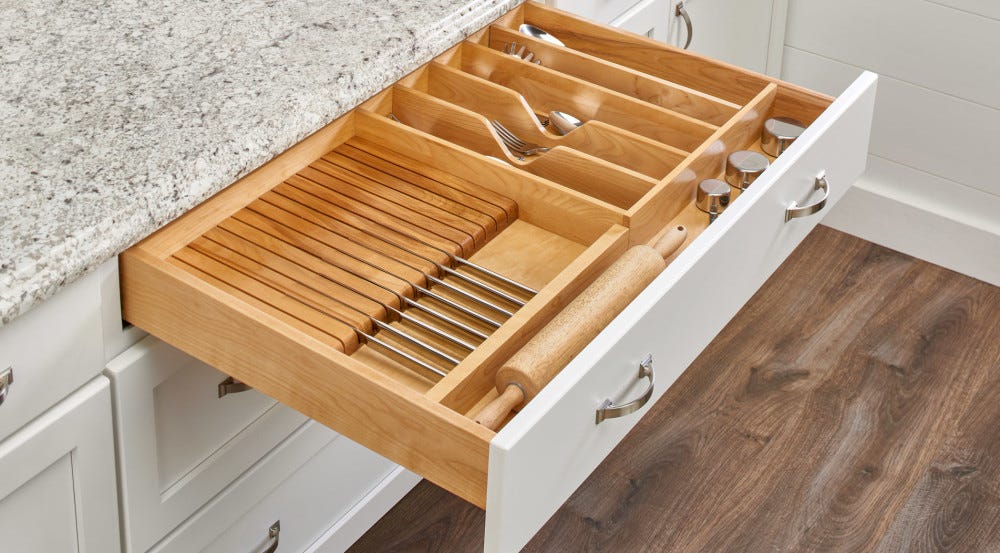 Wood Utensil Tray with Shallow Knife Block 4WUTKB — by Rev-a-Shelf