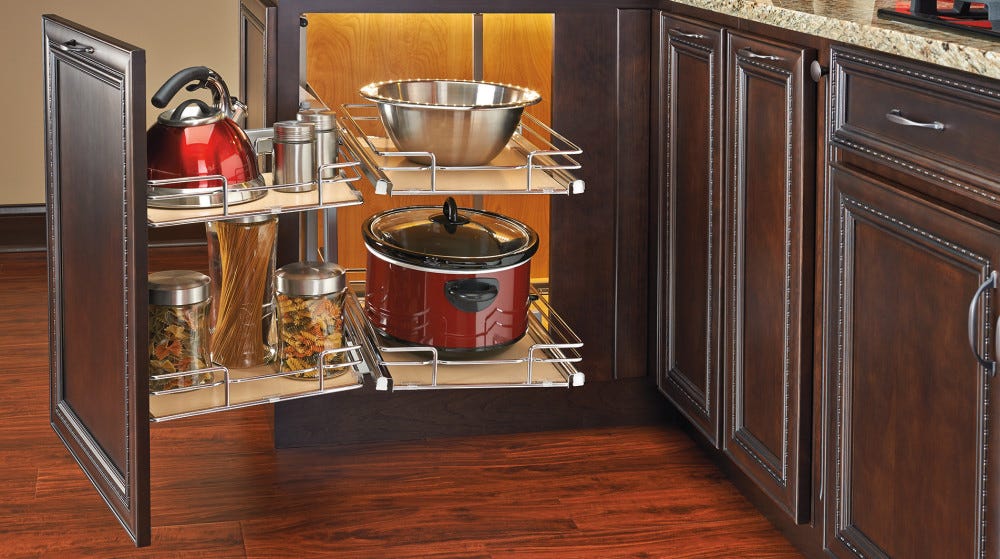 Solid Bottom Two-Tier Blind Corner Optimizer 599 — by Rev-a-Shelf