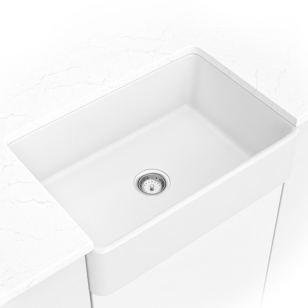 Fireclay Farmhouse White Single Bowl-3020 sink — MSI Surfaces at WoodArt Cabinets San Antonio