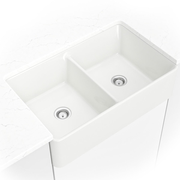 Fireclay Farmhouse White Double Bowl 5050-3220 sink — MSI Surfaces at WoodArt Cabinets San Antonio