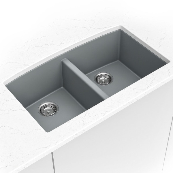 Grey Quartz Double Bowl 50/50-3219 sink — MSI Surfaces at WoodArt Cabinets San Antonio