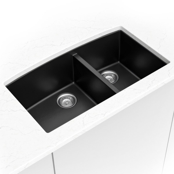 Black Quartz Double Bowl 60/40-3219 sink — MSI Surfaces at WoodArt Cabinets San Antonio