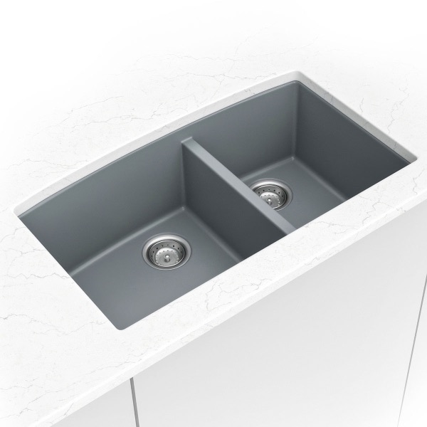 Grey Quartz Double Bowl 60/40-3219 sink — MSI Surfaces at WoodArt Cabinets San Antonio