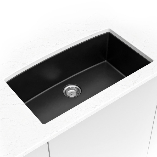 Black Quartz Single Bowl 3219 sink — MSI Surfaces at WoodArt Cabinets San Antonio