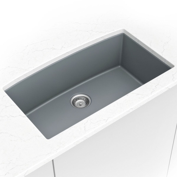 Grey Quartz Single Bowl 3219 sink — MSI Surfaces at WoodArt Cabinets San Antonio