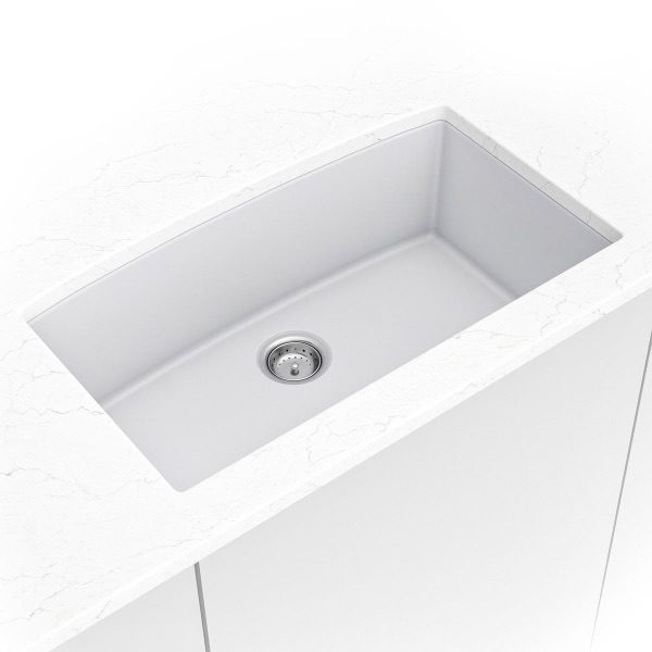 White Quartz Single Bowl 3219 sink — MSI Surfaces at WoodArt Cabinets San Antonio