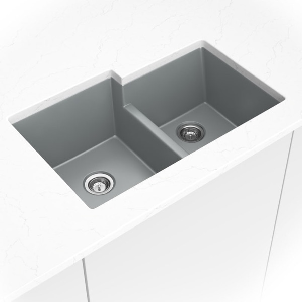 Gray Quartz Double Bowl 60/40-3221 sink — MSI Surfaces at WoodArt Cabinets San Antonio