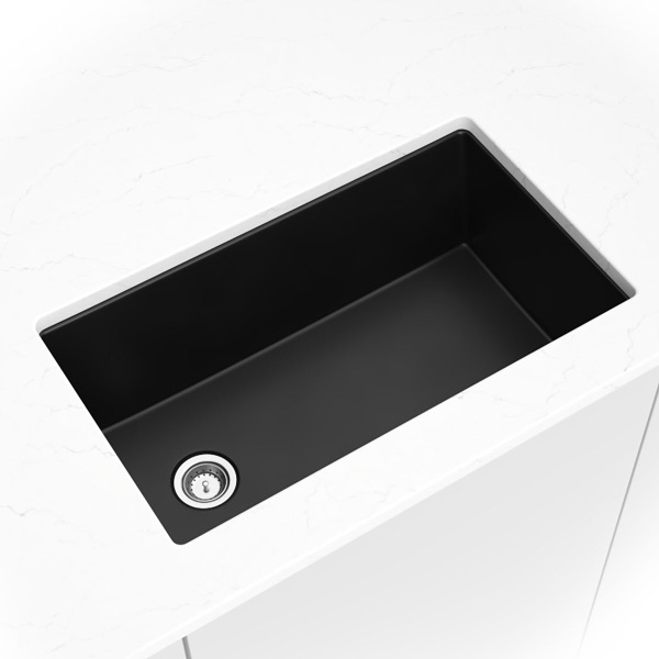 Black Quartz Single Bowl 3119 sink — MSI Surfaces at WoodArt Cabinets San Antonio