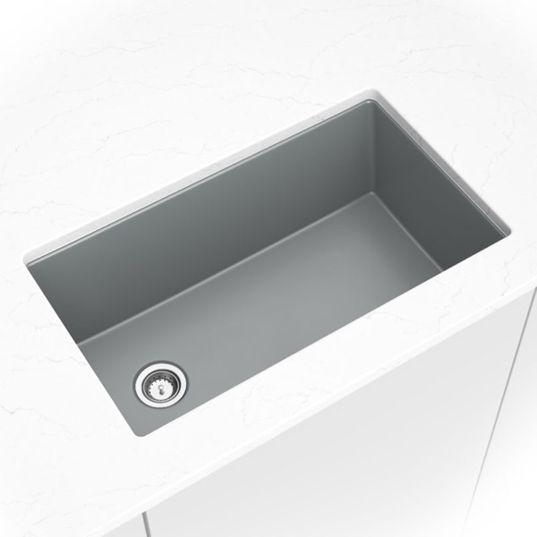 Gray Quartz Single Bowl 3119 sink — MSI Surfaces at WoodArt Cabinets San Antonio