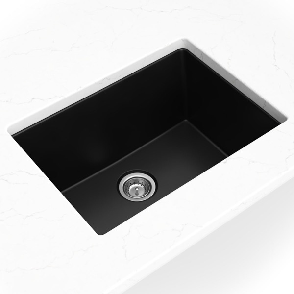 Black Quartz Single Bowl 2418 sink — MSI Surfaces at WoodArt Cabinets San Antonio