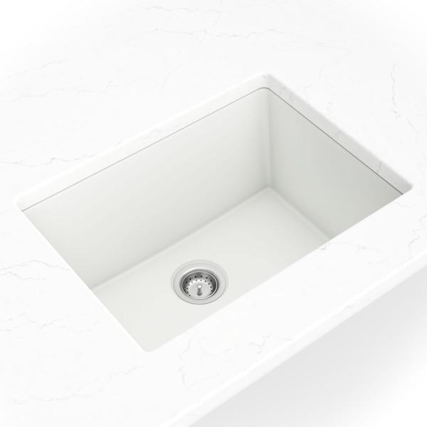 White Quartz Single Bowl 2418 sink — MSI Surfaces at WoodArt Cabinets San Antonio