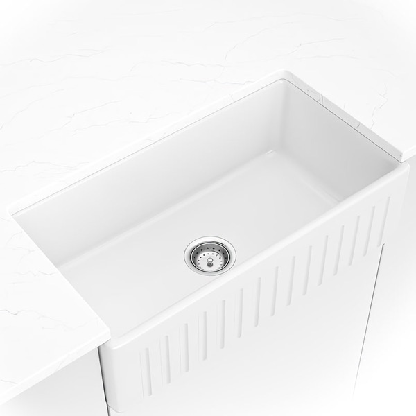 Fireclay Farmhouse White Single Bowl-3318 sink — MSI Surfaces at WoodArt Cabinets San Antonio